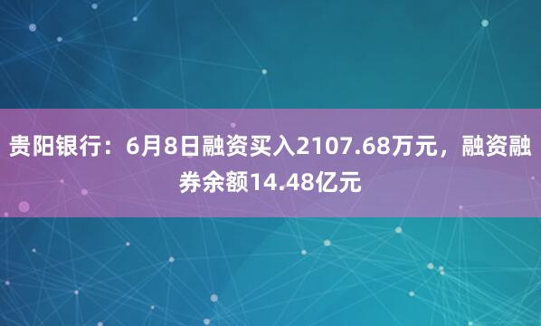 贵阳银行：6月8日融资买入2107.68万元，融资融券余额14.48亿元